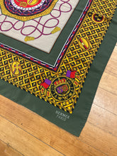 Load image into Gallery viewer, Hermes Paris Vintage 1994 Style Silk Scarf, Crowns 1790, Reds, Greens, And Golds. 34"H X 34"W