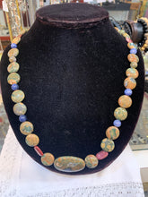 Load image into Gallery viewer, Lapise, unakite, and agate necklace
